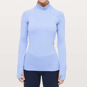 Lululemon Hydrangea Blue Rest Less Mock Neck Long Sleeve Top
